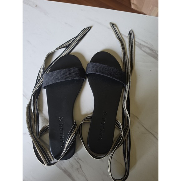 Rothys Shoes - Rothys Sz 6 Sandals Black Cosmos Strappy Shoes Woven Flats
